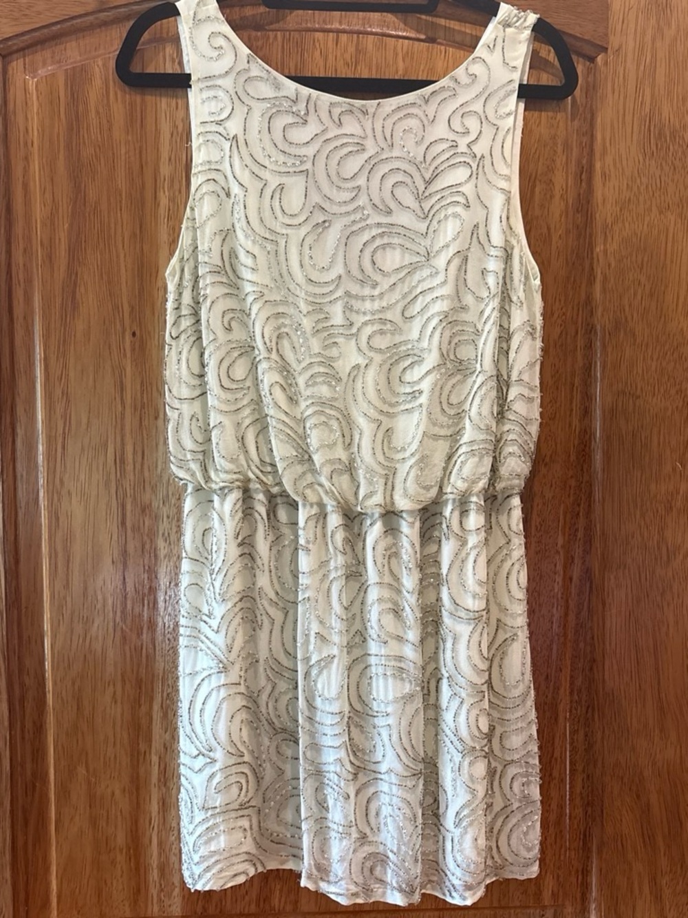 Sleeveless Ivory Beaded Cocktail Dress